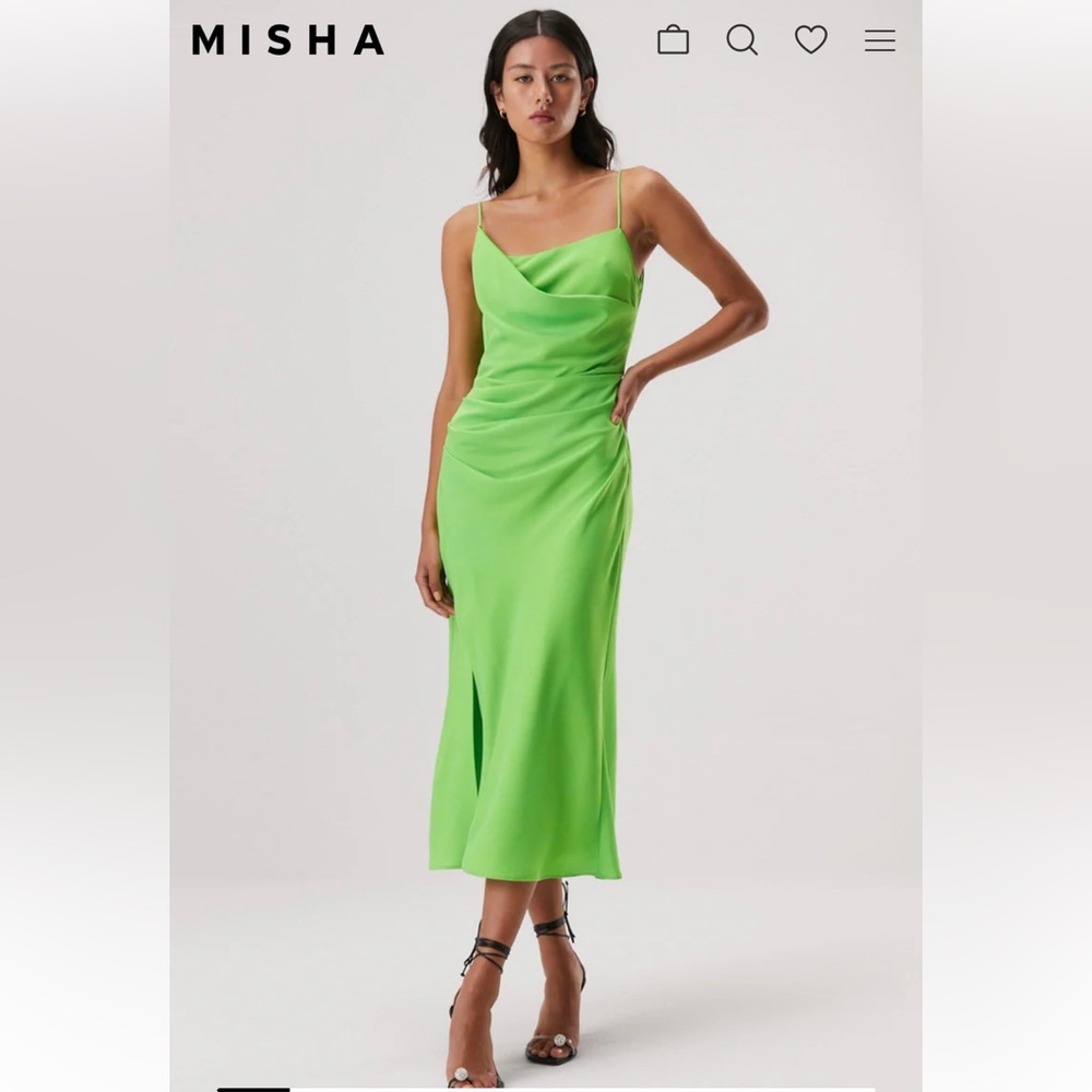 MISHA Collection Alden Satin Midi Dress in Lime Green